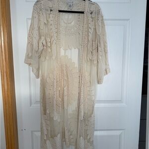 Rachel Zoe Ivory Lace Open-Front Cardigan beach cover wrap